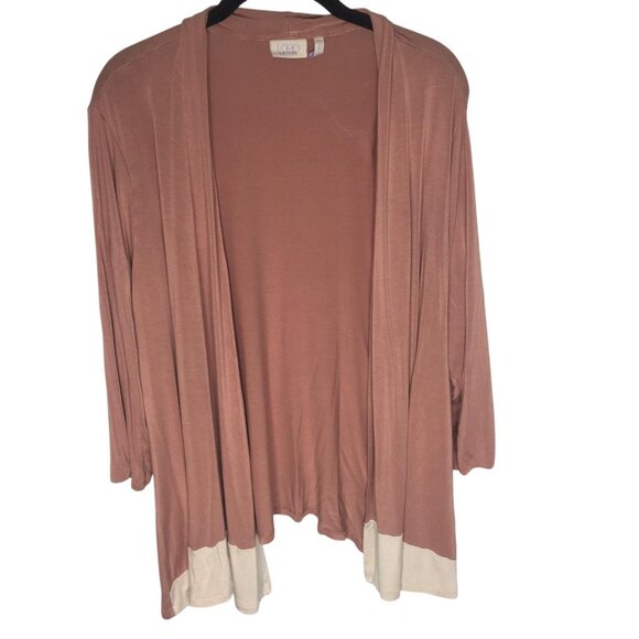 LOGO Layers Cardigan Sweater Womens 1X Mauve Pink Beige Open Front Colorblock - Picture 1 of 13